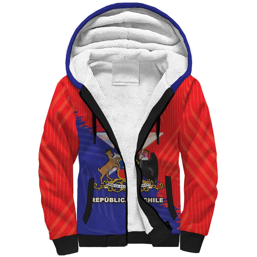 Chile Coat Of Arms Sherpa Hoodie With Flag Style - Wonder Print Shop