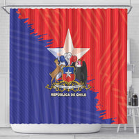 Chile flag-style shower curtain with coat of arms crest, red and blue panels