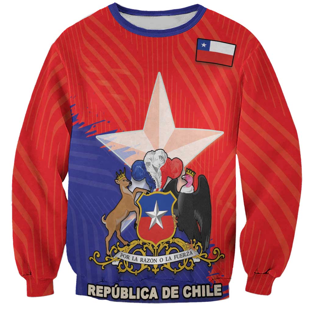 Unisex red Chile sweatshirt with coat of arms graphic, Chile flag patch, crew neck