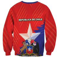 Red sweatshirt with Chile coat of arms and flag-style graphic