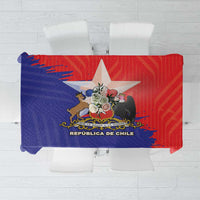 Chile flag-themed tablecloth with central coat of arms, red and blue