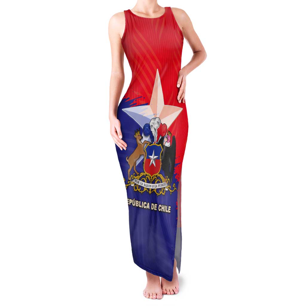 Chile Coat Of Arms Tank Maxi Dress With Flag Style - Wonder Print Shop