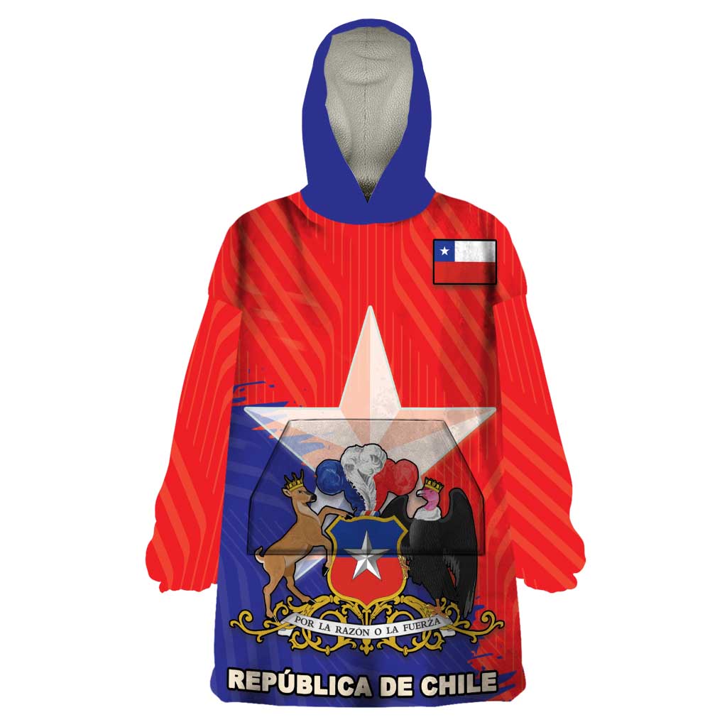 Chile Coat Of Arms Wearable Blanket Hoodie With Flag Style - Wonder Print Shop