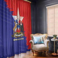 Chile window curtain panel set with coat of arms and flag-style red and blue print