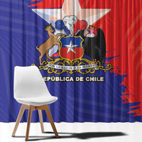 Chile coat of arms window curtain panel with central shield on red, white, and blue