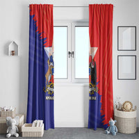 Chile flag-style window curtain panel set with coat of arms center print in red and blue