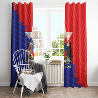 Chile flag-themed window curtain panels with coat of arms crest on red and blue fabric