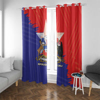 Chile window curtain panels featuring coat of arms and flag-style red and blue accents