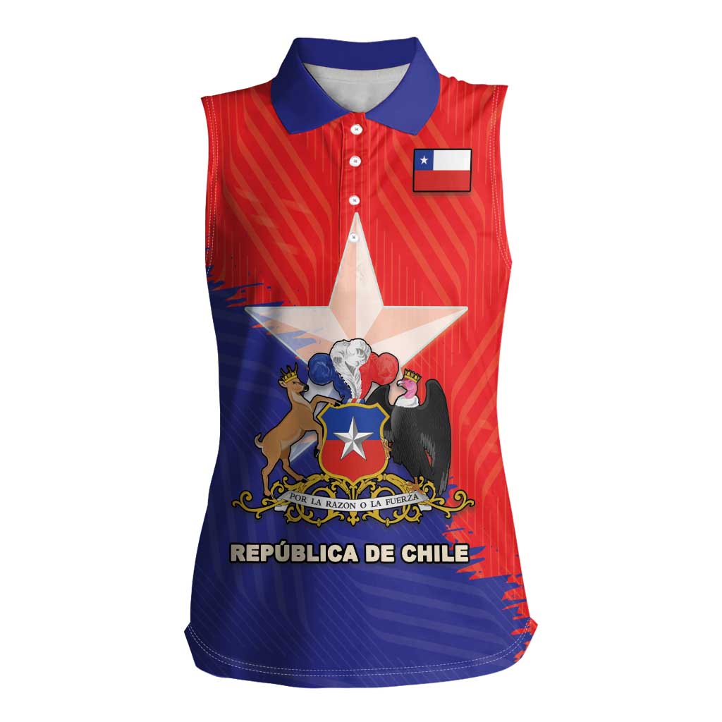 Chile Coat Of Arms Women Sleeveless Polo Shirt With Flag Style - Wonder Print Shop