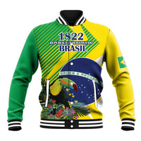 Unisex baseball jacket, ribbed collar and cuffs, green/yellow/blue Brasil graphic front