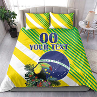 Brazil Independence bedding set: yellow and green stripes, toucan artwork, blue text panel