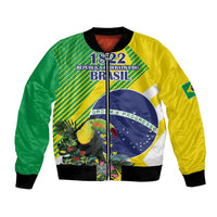 Unisex bomber jacket with Brazil emblem and 1822 text, yellow-green, black ribbed cuffs