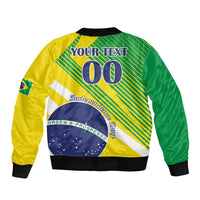 Unisex bomber jacket with Brazil graphic, yellow and green, black ribbed collar