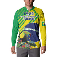 Brazil flag long-sleeve sweatshirt with 1822 Brasil print, Order e Progresso, toucan