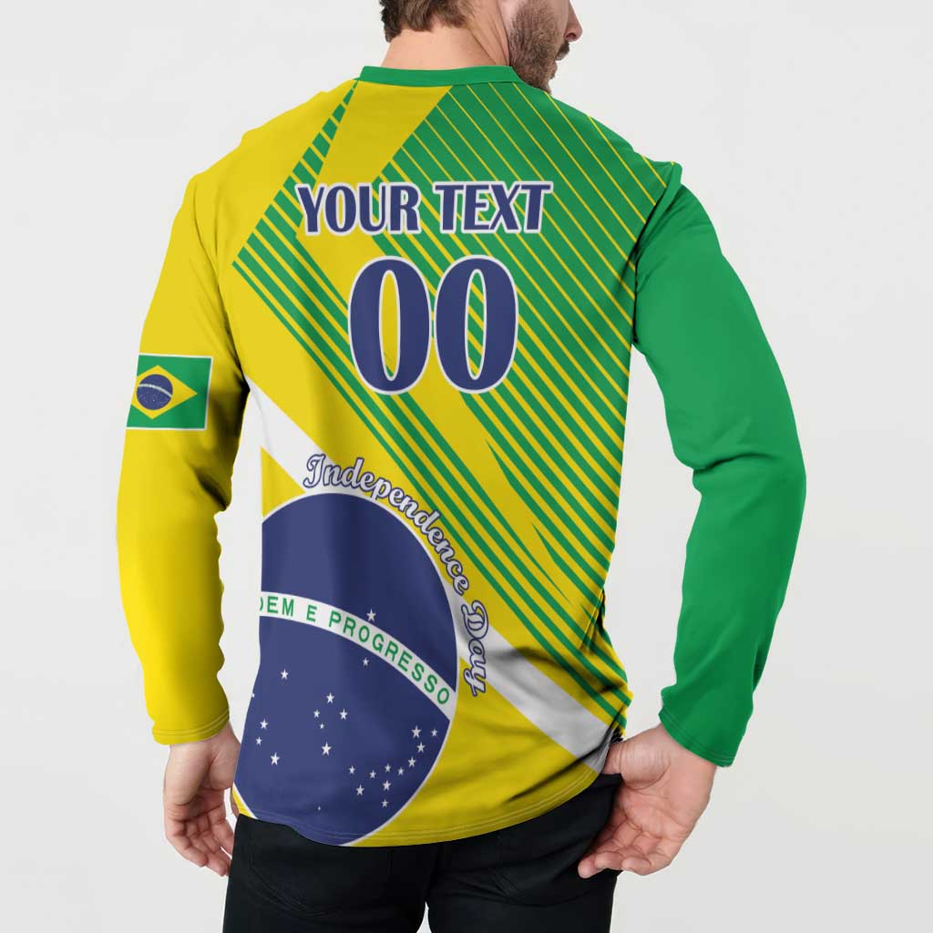 Back of Brazil flag sweatshirt with YOUR TEXT, large 00, Independence and Progress text