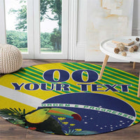 Round Brazil flag rug with toucan and Ordem e Progresso, your text on blue circle