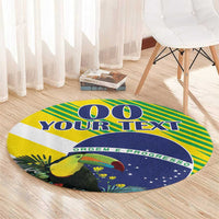 Round Brazil-themed carpet with toucan and your text, Ordem e Progresso on blue arc