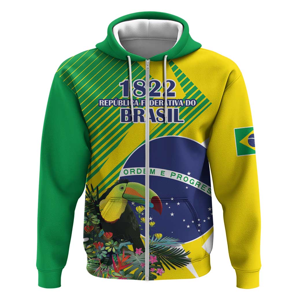 Custom Brazil Independence Day Zip Hoodie Toco Toucan Ordem e Progresso - Wonder Print Shop