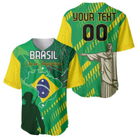 Brazil-themed baseball jersey set, front with Brasil graphic and back with 'YOUR TEXT' art
