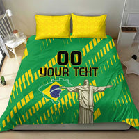 Brazil-themed green and yellow bedding set with custom text design and two yellow accent pillows
