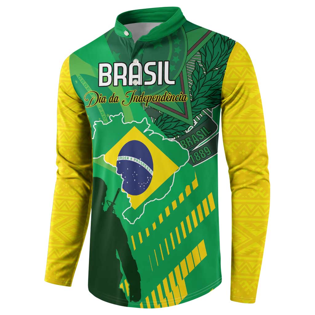 Green and yellow Brazil button sweatshirt with Brasil logo and Independence lettering
