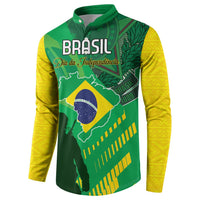 Green and yellow Brazil button sweatshirt with Brasil logo and Independence lettering