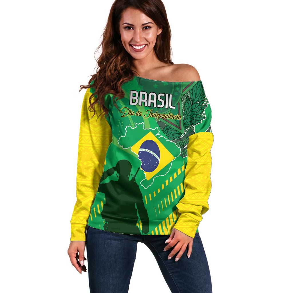 Custom Brazil Happy Independence Day Off Shoulder Sweater Cristo Redentor Flag Style - Wonder Print Shop