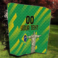 Custom Brazil Independence Day quilt showing green and yellow rays with "00 YOUR TEXT" and Cristo statue