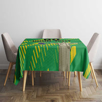 Green tablecloth with Cristo Redentor and yellow stripe pattern for dining table