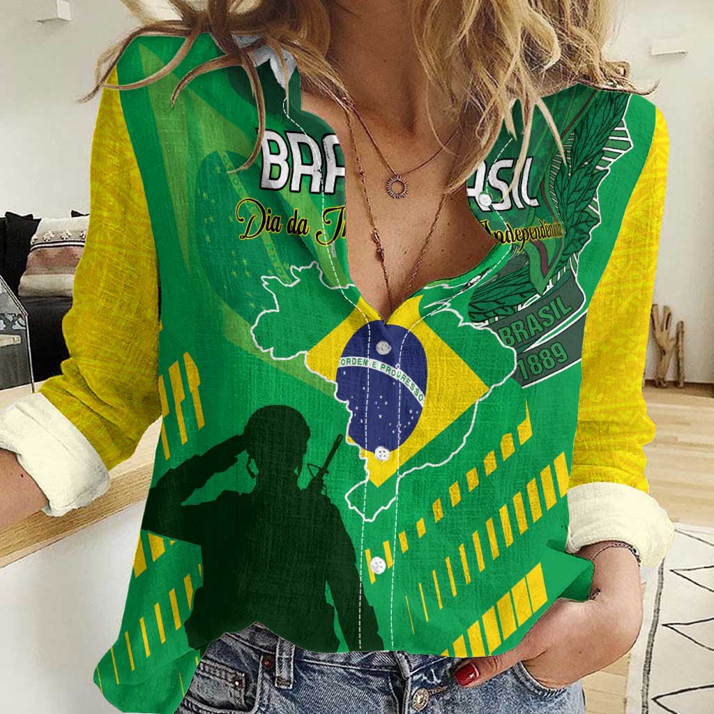 Custom Brazil Happy Independence Day Women Casual Shirt Cristo Redentor Flag Style