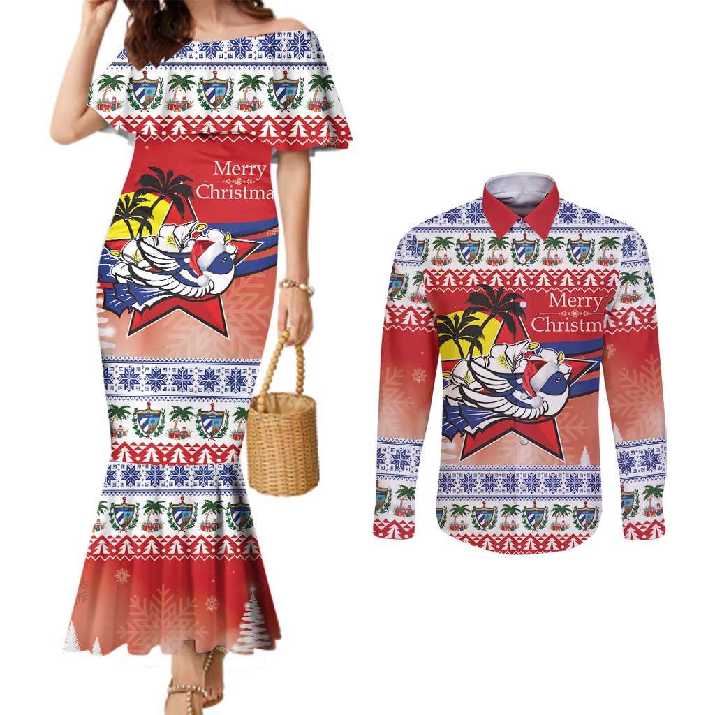 Cuba Cuban Trogon Christmas Couples Matching Mermaid Dress and Long Sleeve Button Shirt Patria o Muerte Venceremos