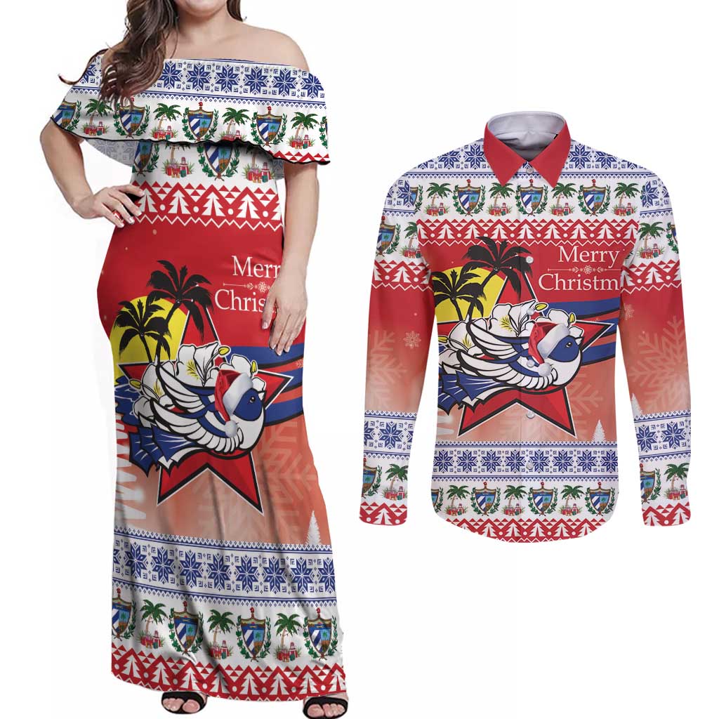 Cuba Cuban Trogon Christmas Couples Matching Off Shoulder Maxi Dress and Long Sleeve Button Shirt Patria o Muerte Venceremos - Wonder Print Shop