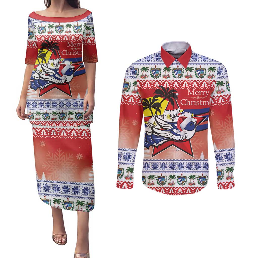 Cuba Cuban Trogon Christmas Couples Matching Puletasi and Long Sleeve Button Shirt Patria o Muerte Venceremos - Wonder Print Shop