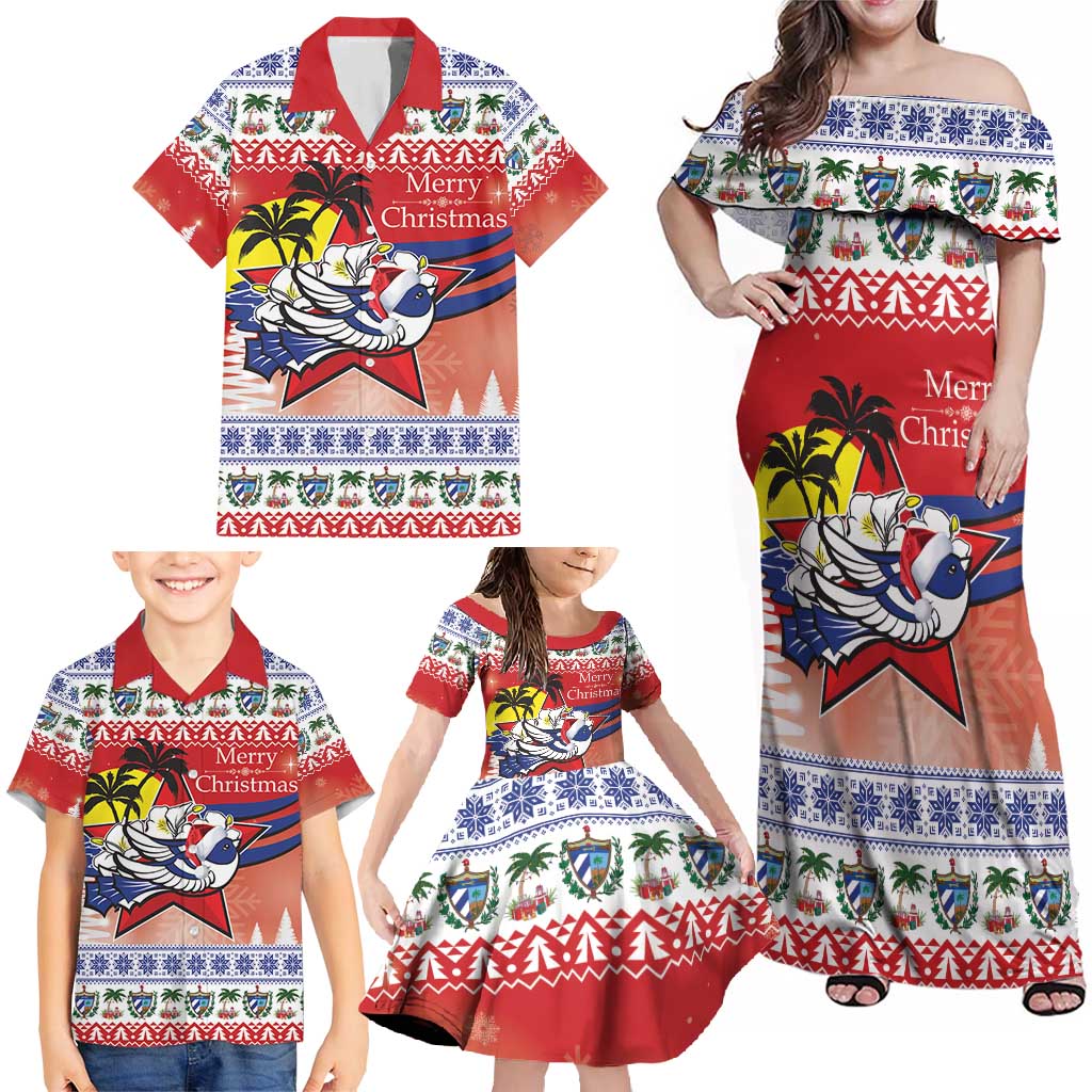 Cuba Cuban Trogon Christmas Family Matching Off Shoulder Maxi Dress and Hawaiian Shirt Patria o Muerte Venceremos - Wonder Print Shop