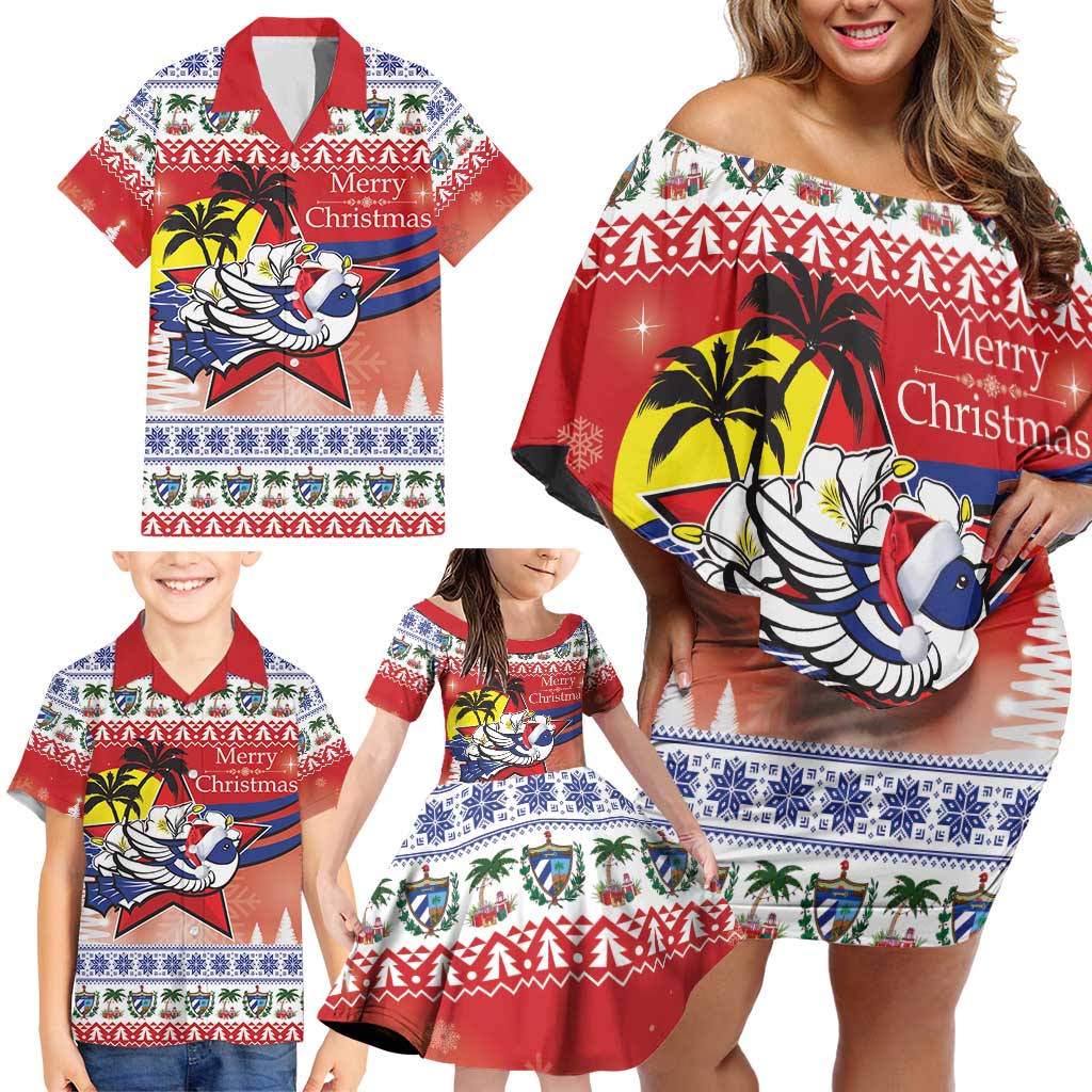 Cuba Cuban Trogon Christmas Family Matching Off Shoulder Short Dress and Hawaiian Shirt Patria o Muerte Venceremos - Wonder Print Shop