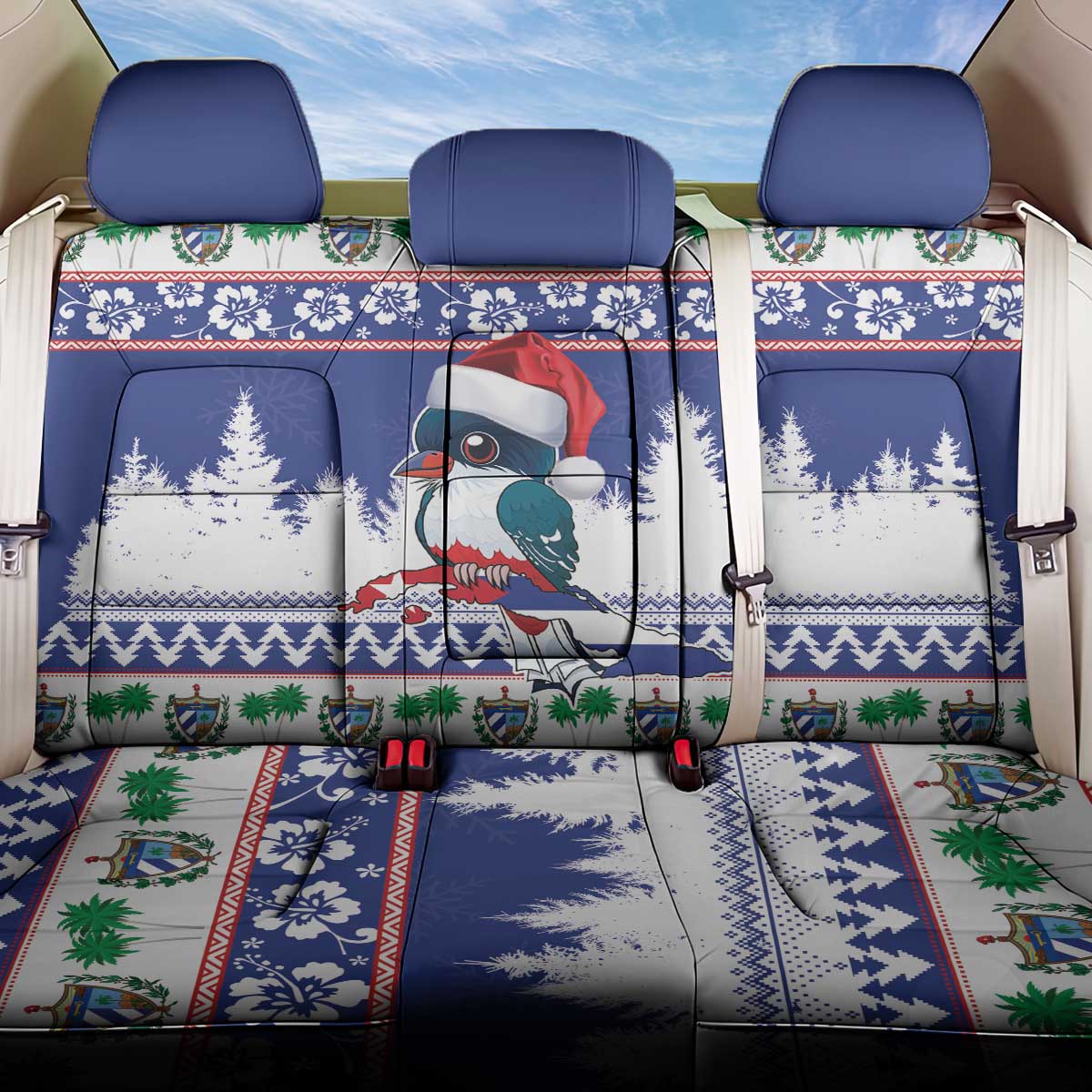 Cuba Christmas Back Car Seat Cover Cuban Trogon Map With Feliz Navidad - Wonder Print Shop