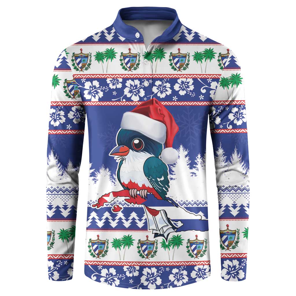 Cuba Christmas Button Sweatshirt Cuban Trogon Map With Feliz Navidad - Wonder Print Shop