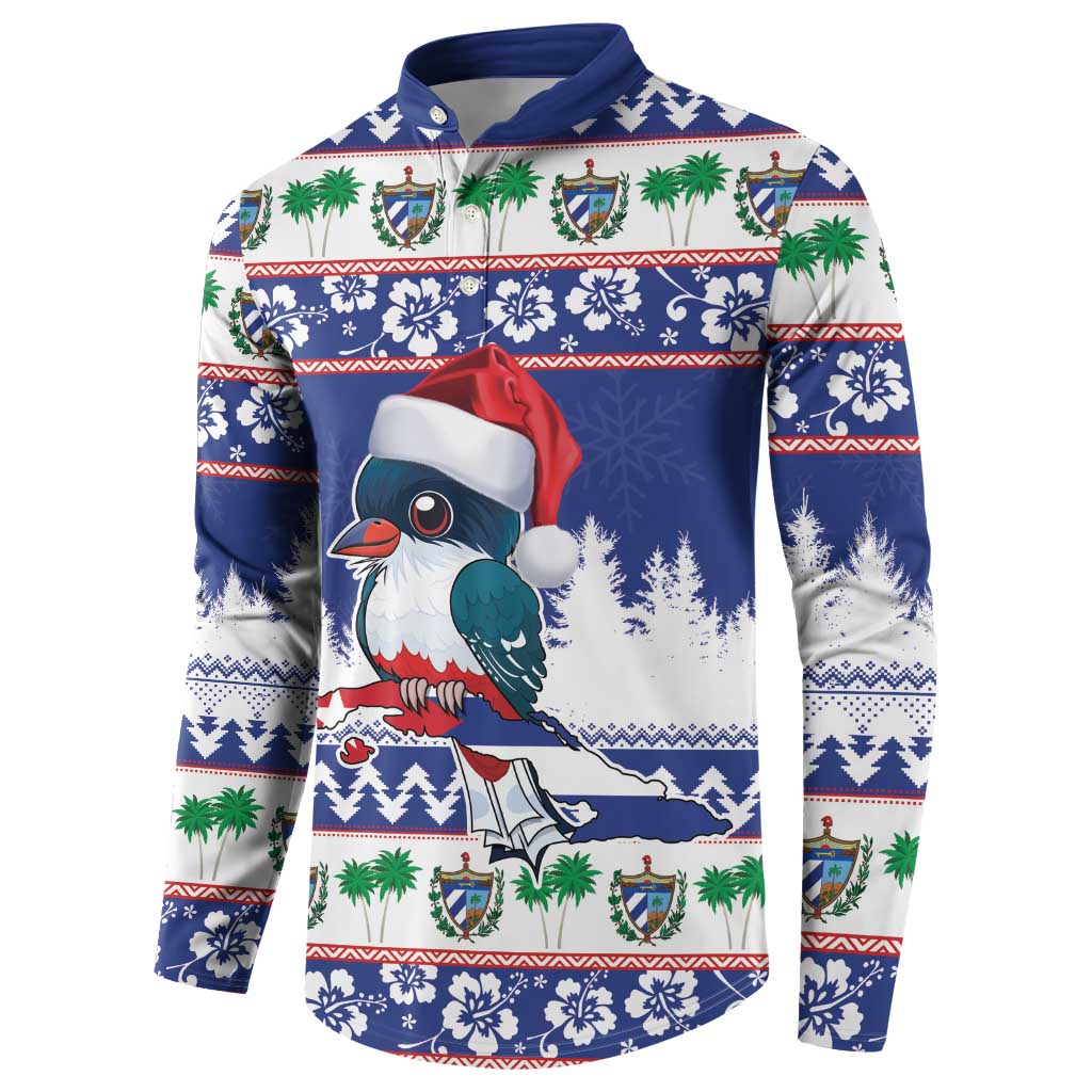 Blue Christmas sweatshirt with toucan in Santa hat and multicolor holiday stripes