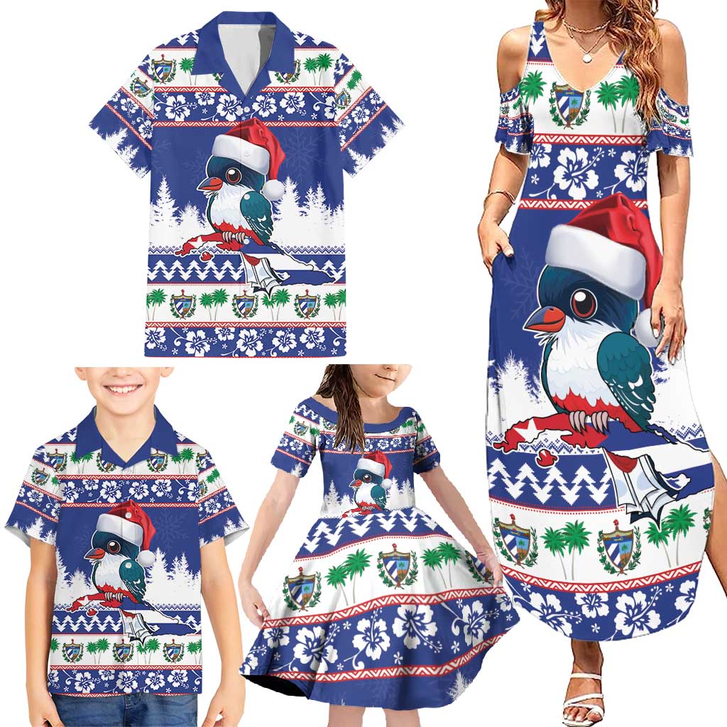 Cuba Christmas Family Matching Summer Maxi Dress and Hawaiian Shirt Cuban Trogon Map With Feliz Navidad - Wonder Print Shop