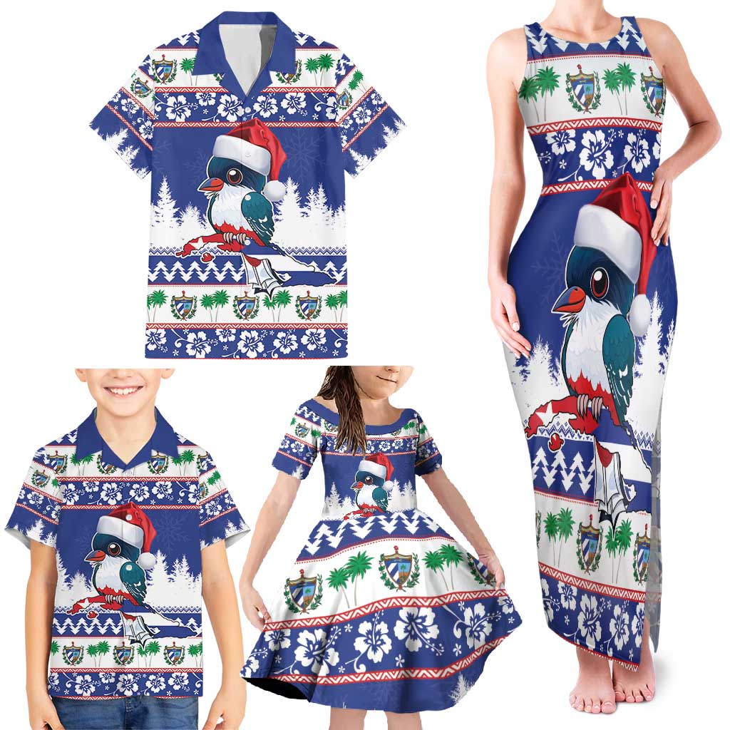 Cuba Christmas Family Matching Tank Maxi Dress and Hawaiian Shirt Cuban Trogon Map With Feliz Navidad - Wonder Print Shop