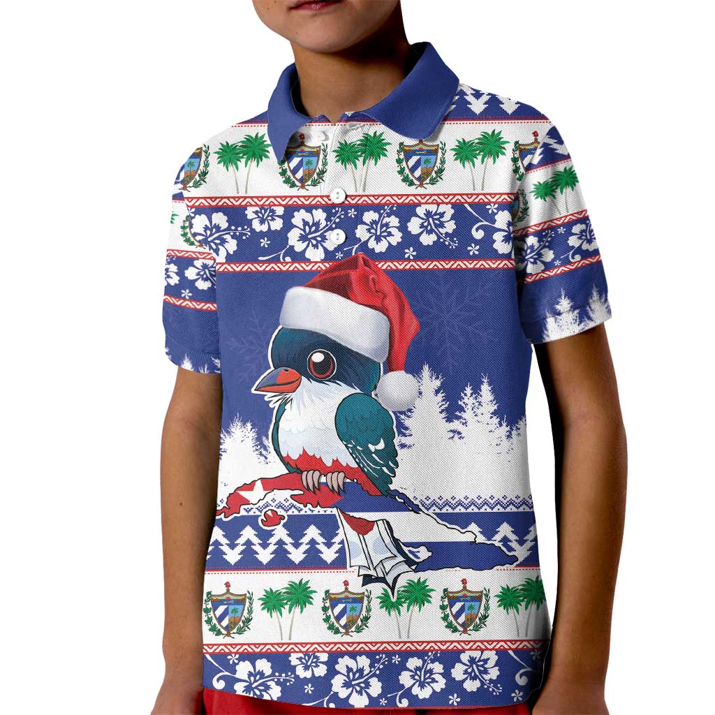 Cuba Christmas Kid Polo Shirt Cuban Trogon Map With Feliz Navidad - Wonder Print Shop