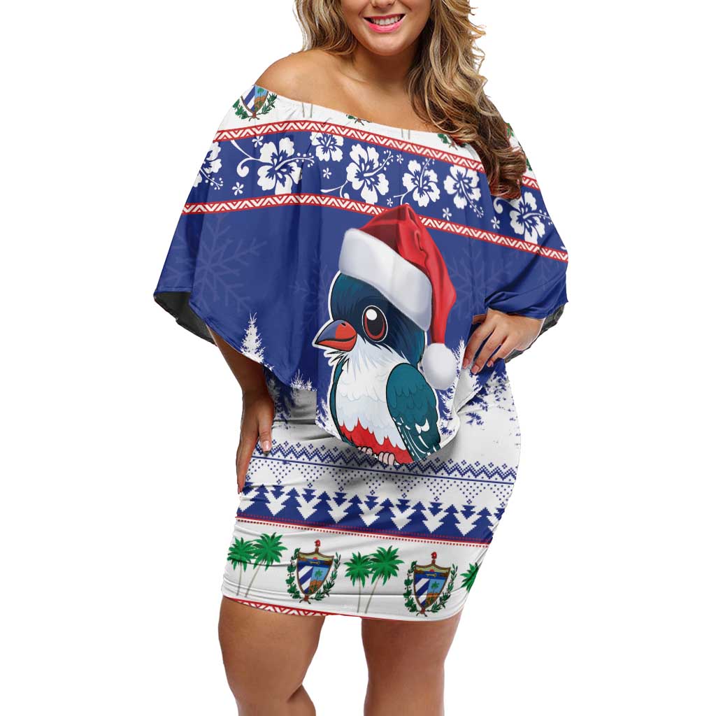 Cuba Christmas Off Shoulder Short Dress Cuban Trogon Map With Feliz Navidad - Wonder Print Shop