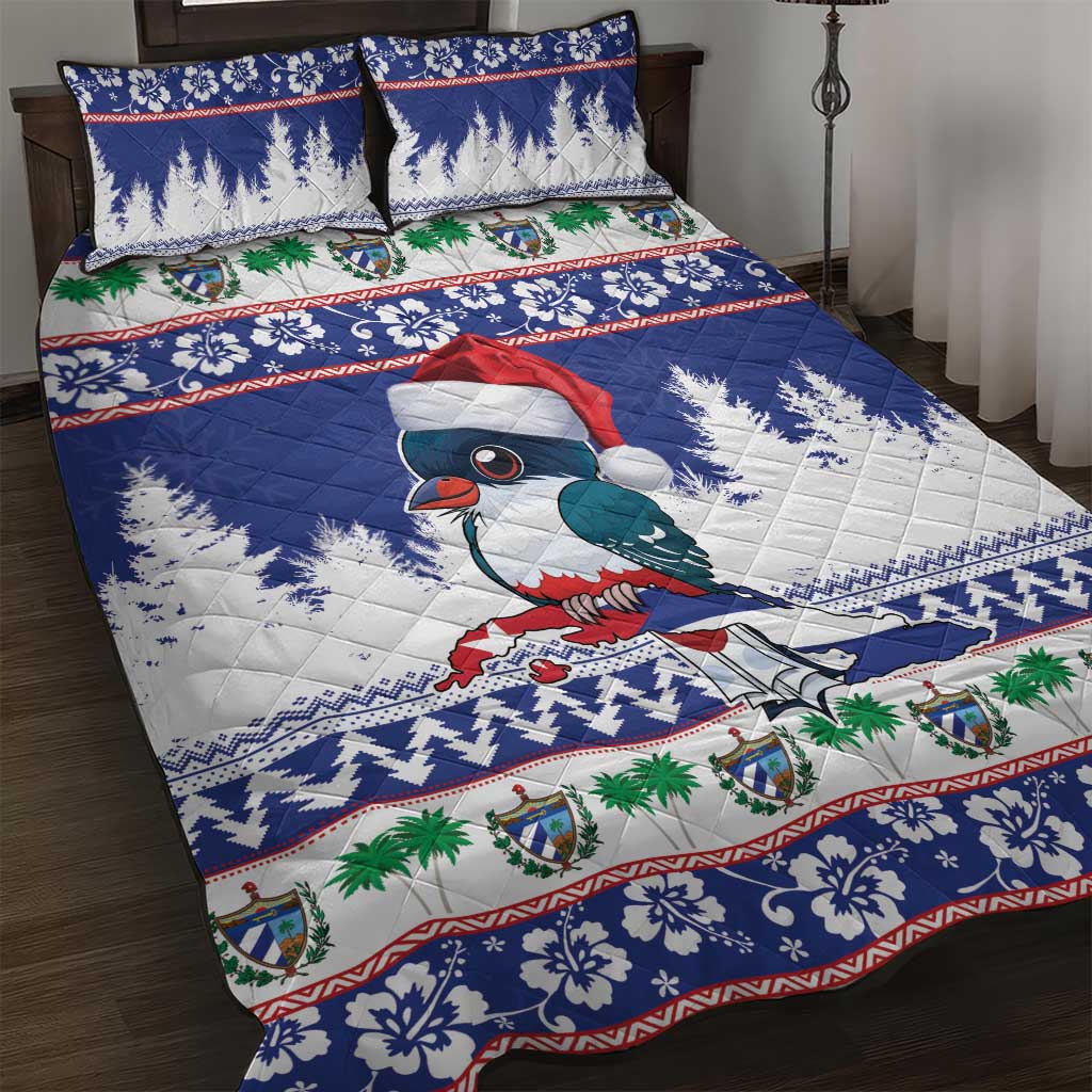 Cuba Christmas Quilt Bed Set Cuban Trogon Map With Feliz Navidad - Wonder Print Shop