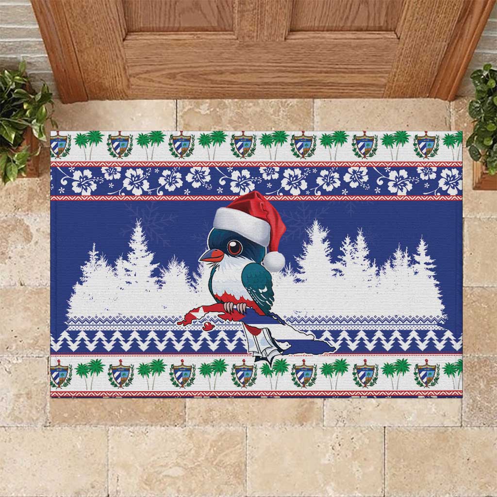 Cuba Christmas Rubber Doormat Cuban Trogon Map With Feliz Navidad - Wonder Print Shop