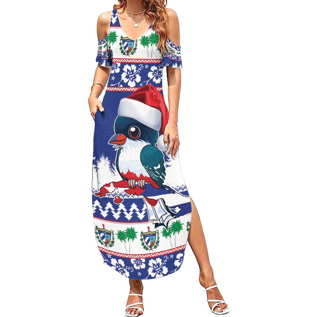 Cuba Christmas Summer Maxi Dress Cuban Trogon Map With Feliz Navidad - Wonder Print Shop