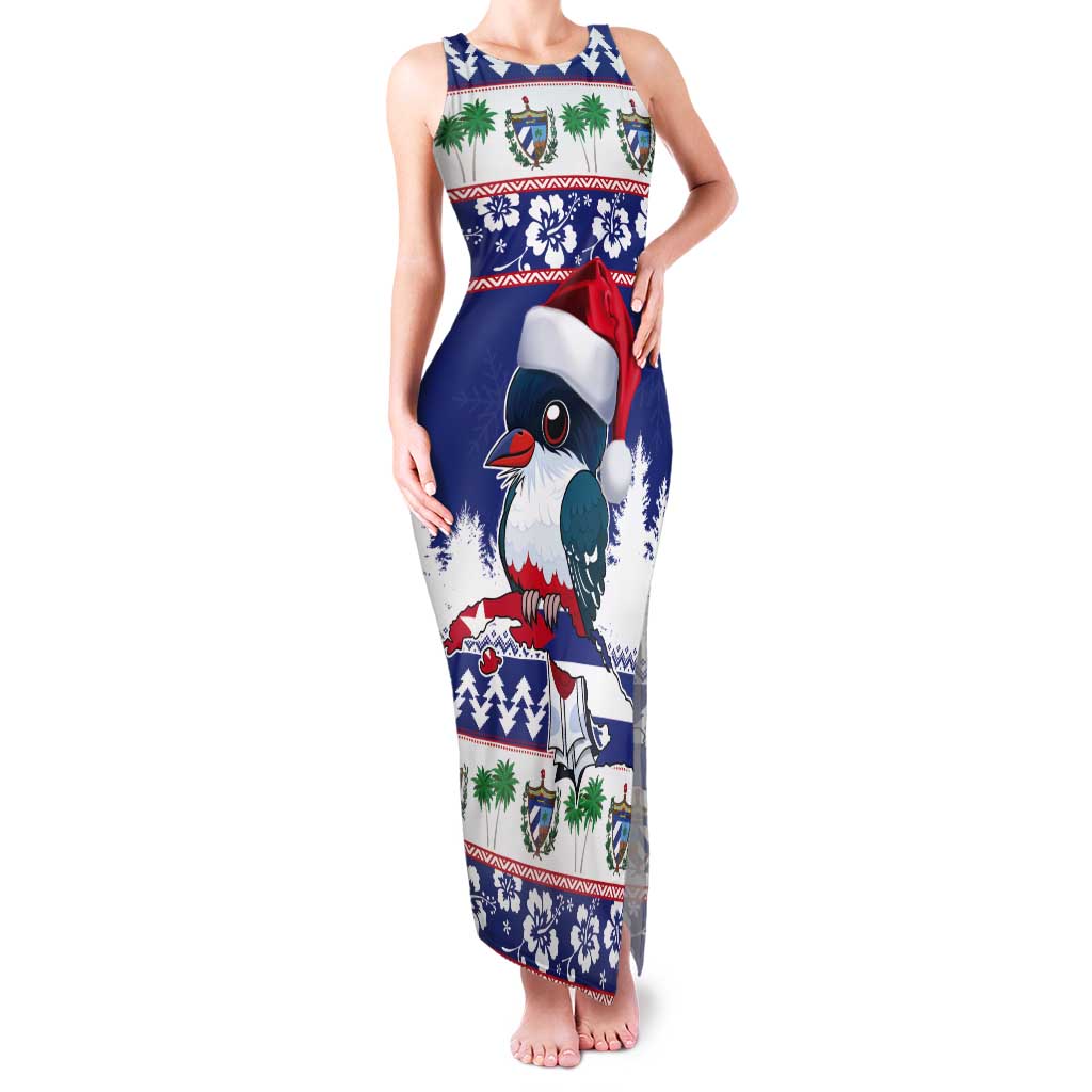 Cuba Christmas Tank Maxi Dress Cuban Trogon Map With Feliz Navidad - Wonder Print Shop