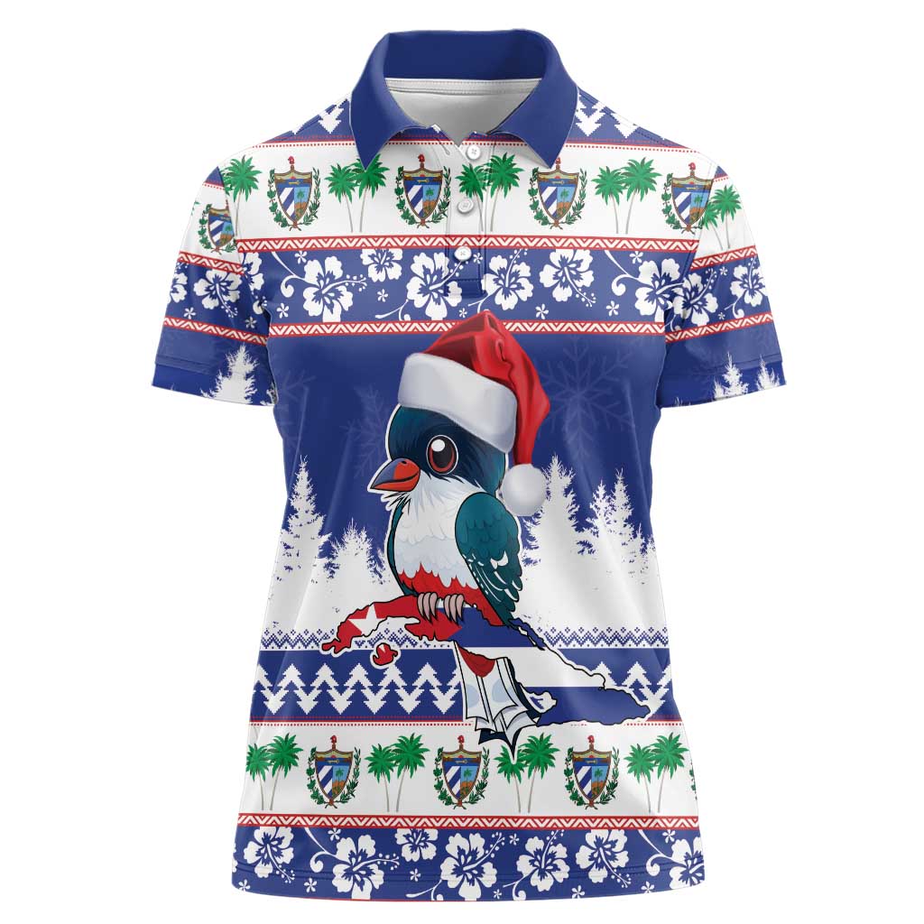 Cuba Christmas Women Polo Shirt Cuban Trogon Map With Feliz Navidad - Wonder Print Shop