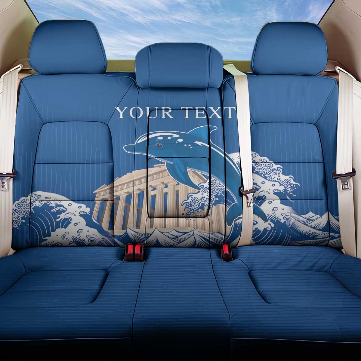 Personalized Greece Independence Day Back Car Seat Cover Parthenon Eleftheria i Thanatos