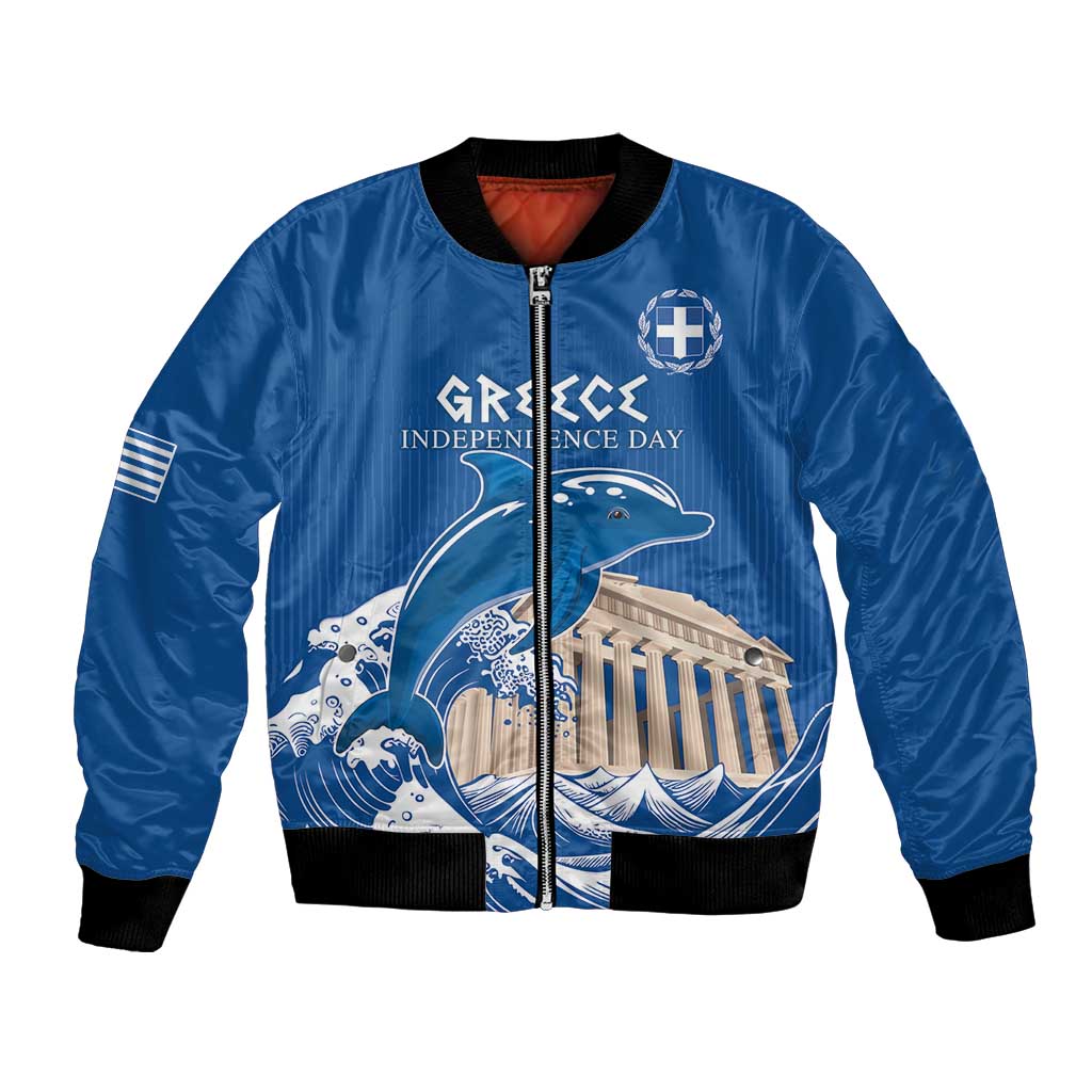 Personalized Greece Independence Day Bomber Jacket Parthenon Eleftheria i Thanatos