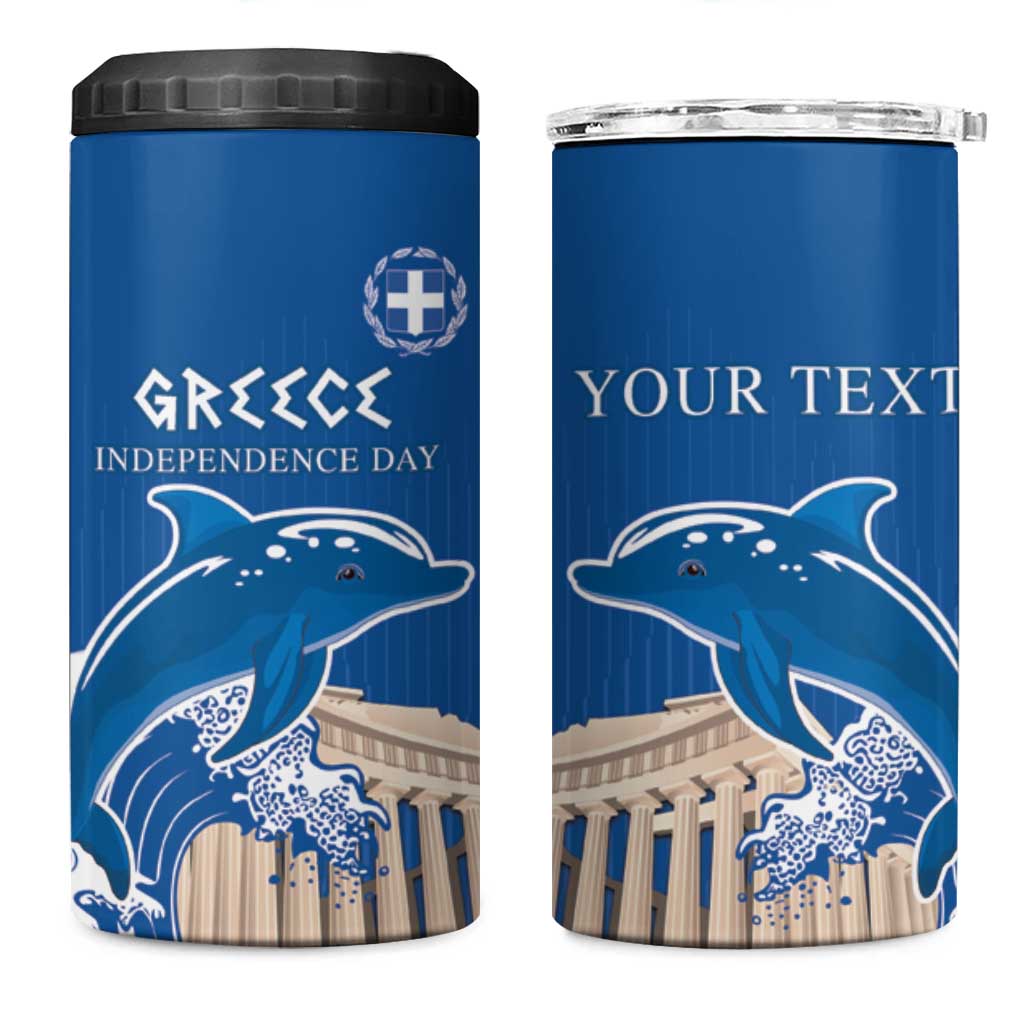 Personalized Greece Independence Day 4 in 1 Can Cooler Tumbler Parthenon Eleftheria i Thanatos